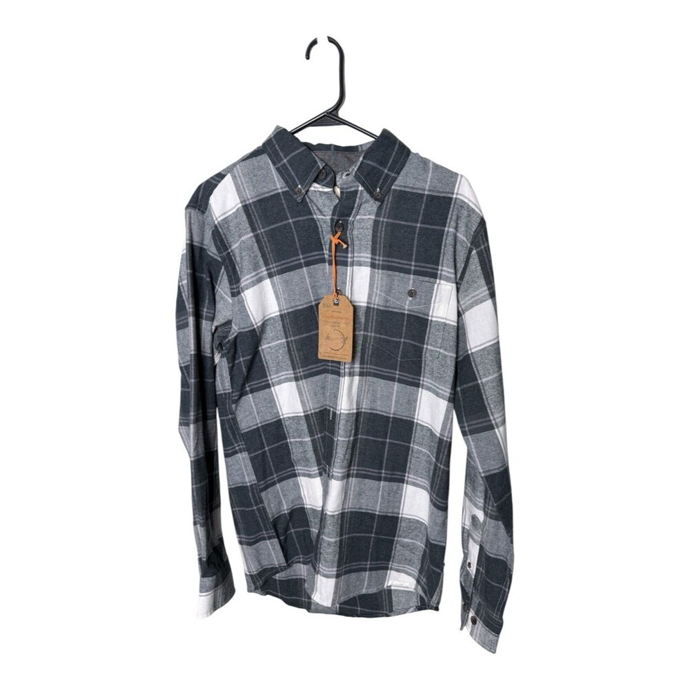 Original Weatherproof Vintage Gray Black Plaid Flannel Shirt Size S